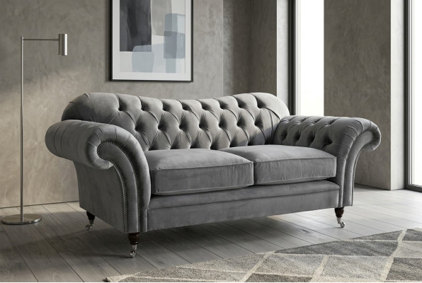 Chesterfield Originale Divano Tessuto Divani Grigio 200cm Divano