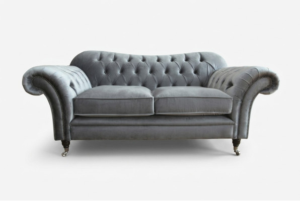 Chesterfield Originale Divano Tessuto Divani Grigio 200cm Divano
