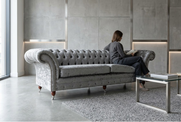 Chesterfield divano grigio a quattro posti design divano a 4 posti