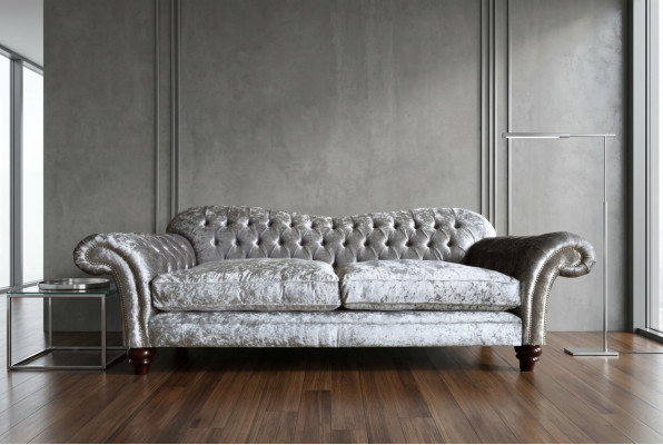 Classico divano Chesterfield 4 posti in velluto e pelle grigi 240cm di design
