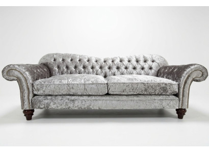 Classico divano Chesterfield 4 posti in velluto e pelle grigi 240cm di design