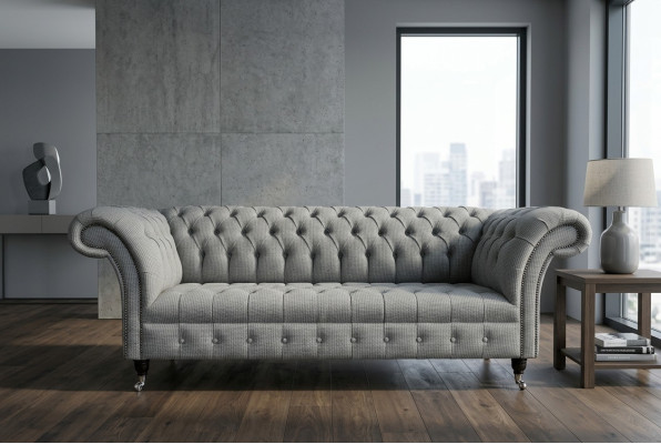 Soggiorno Divano Chesterfield Design Tessile Divani Divano a tre posti Grigio Couch