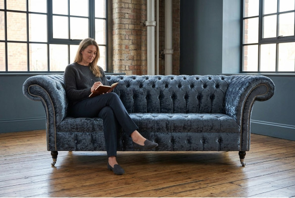 Soggiorno Divano Chesterfield Design in tessuto divani divanetti grigi a tre posti