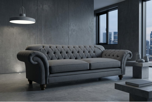 Divano moderno Chesterfield divano 4 posti in velluto pelle design grigio