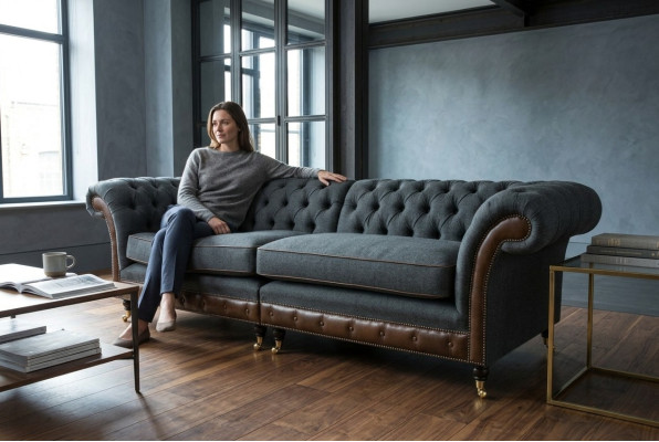 Divano Chesterfield Sofa Couch Divani imbottiti Divani a quattro posti in tessuto 265 cm cuscino del sedile