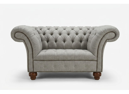 Chesterfield Design divano in tessuto Poltrona 1.5 posti Divani imbottiti Lounge in velluto grigio.