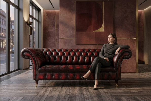 Sofà Chesterfield Bordeaux a tre posti per il salotto di lusso