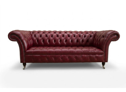 Divano Chesterfield rosso a tre posti, design 3 posti, divano di lusso