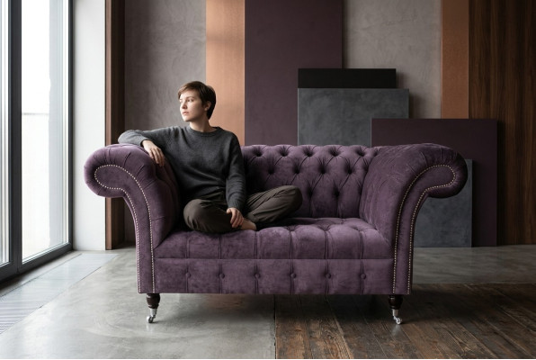 Chesterfield poltrona divano imbottito divano divani 1,5 posti singolo viola tessile