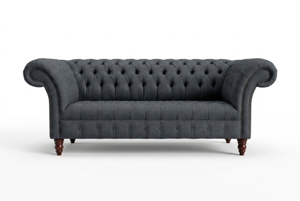 Sofà in tessuto grigio Chesterfield grigio a 3 posti Divano soggiorno di lusso