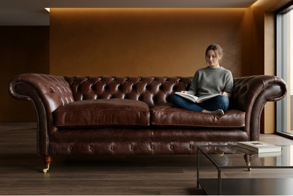 Marrone divano Chesterfield di lusso a 3 posti moderno per soggiorno