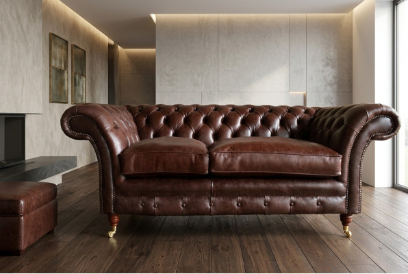 Marrone divano Chesterfield di lusso a 3 posti moderno per soggiorno