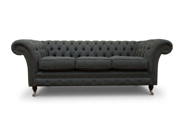 Divano imbottito Chesterfield nero Designer 3 posti soggiorno.