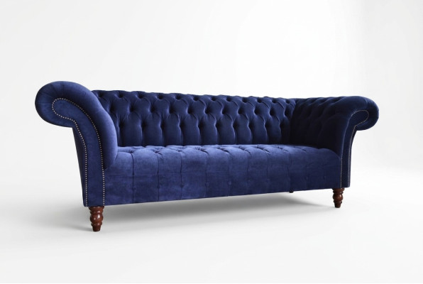 Sofa Chesterfield blu Design Divano Divani imbottiti Tessuto Tessuto Pelle