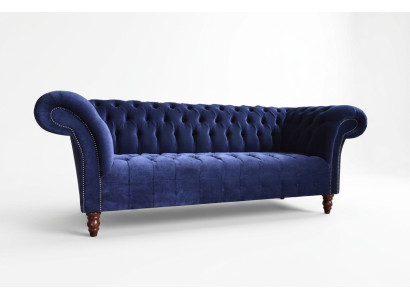 Sofa Chesterfield blu Design Divano Divani imbottiti Tessuto Tessuto Pelle