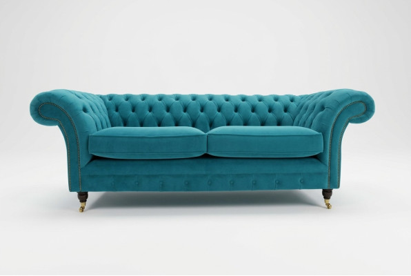 Divano Chesterfield turchese creato da designer, 3 posti, lussuoso divano da soggiorno