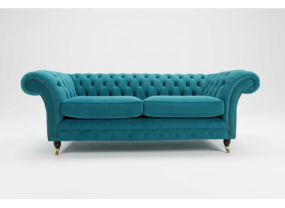 Divano Chesterfield turchese creato da designer, 3 posti, lussuoso divano da soggiorno