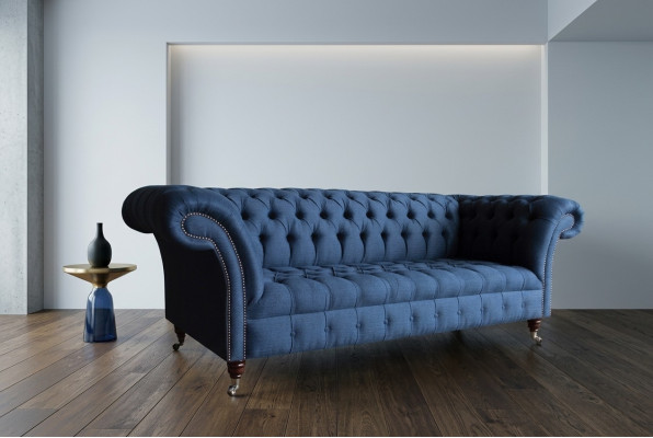 Divano Chesterfield in tessuto di stoffa per divani, divani imbottiti in velluto a 3 posti.