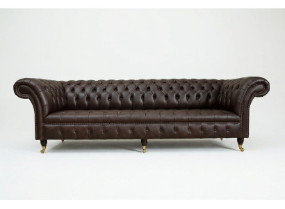 Divano Chesterfield marrone imbottito a 4 posti, divani da soggiorno di design.