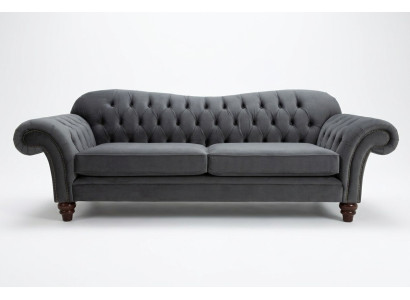 Grande divano a 4 posti Chesterfield in tessuto grigio nuovo