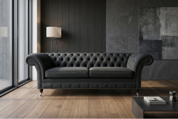 Sofà Chesterfield moderno nero a tre posti di lusso