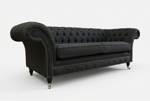 Sofà Chesterfield moderno nero a tre posti di lusso