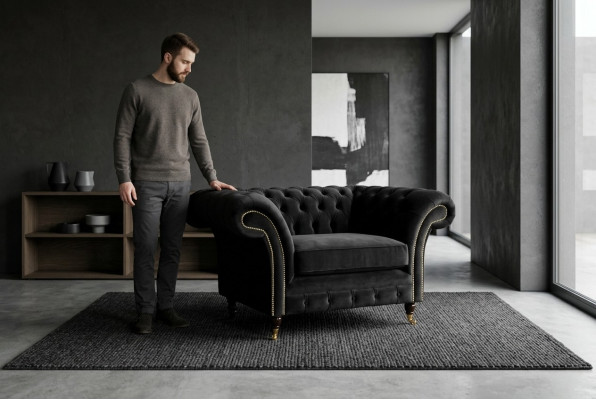 Chesterfield Design Tessuto Divano Poltrona 1.5 Posti Divani Imbottiti Lounge Nuovo Club
