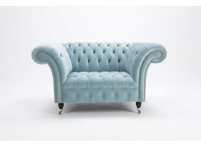 Chesterfield Design Tessuto Divano Poltrona 1.5 Posti Imbottiti Divani Lounge Blu Velluto