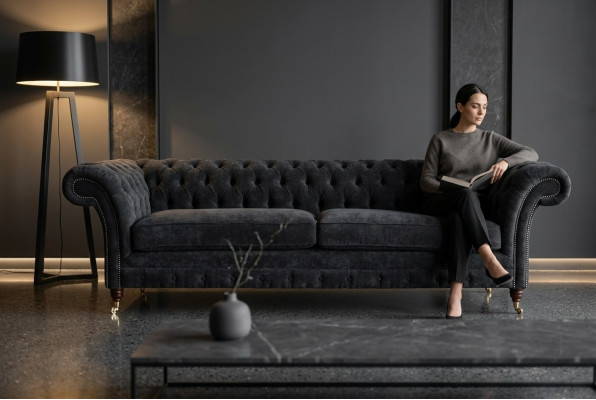 Alta qualità Chesterfield divano imbottito a quattro posti Tessuto Divano Tessuto XXL