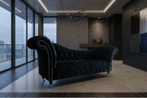 Chesterfield divano a tre posti, design imbottito, divano 3 posti, stanza nera