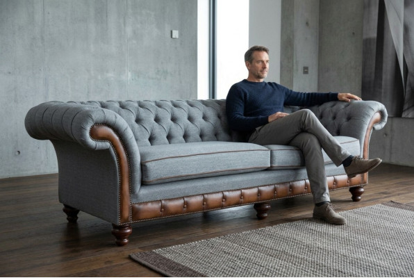 Divano Chesterfield in pelle divano in tessuto, divano, divano, imbottitura personalizzata per il soggiorno.