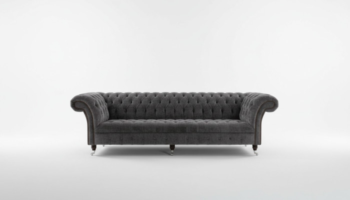 Designer Chesterfield Divano grigio di lusso 4 posti in tessuto