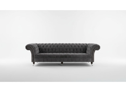 Designer Chesterfield Divano grigio di lusso 4 posti in tessuto
