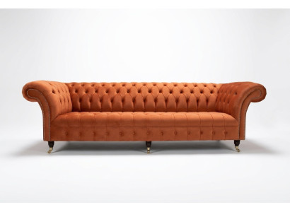 Divano imbottito Chesterfield in tessuto per divani di design in pelle di lusso a 4 posti da 265 cm.