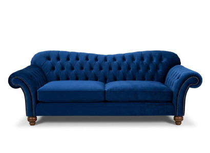 Divano design 4 posti in tessuto blu, divano classico Chesterfield nuovo