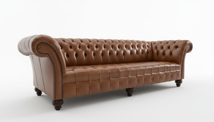 Divano Chesterfield marrone in pelle, 4 posti, xxl, divano grande, nuovi rivestimenti.