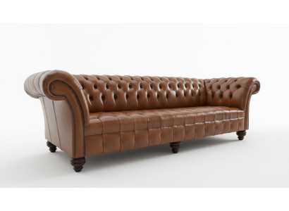 Divano Chesterfield marrone in pelle, 4 posti, xxl, divano grande, nuovi rivestimenti.