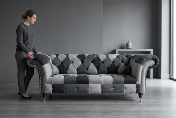 Divano a 3 posti design Chesterfield in pelle tessile imbottito nuovo