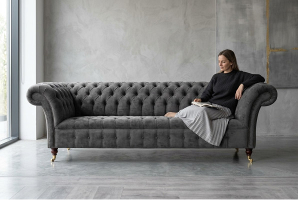 Tre posti Chesterfield Divano grigio divani imbottiti moderni divani