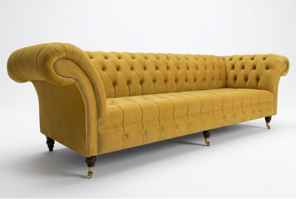 Divano divano imbottito chesterfield tessuto divani design divani di lusso divani in tessuto a 4 posti gialli