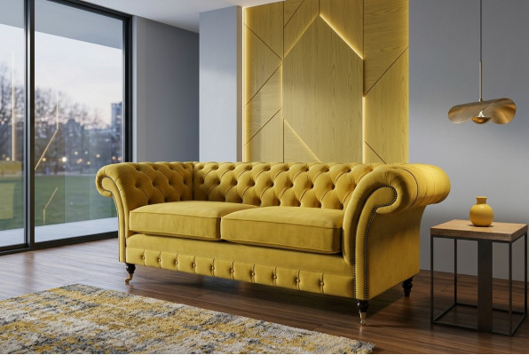 Chesterfield divano a 3 posti design divano divani imbottiti tessuto tessile Nuovo