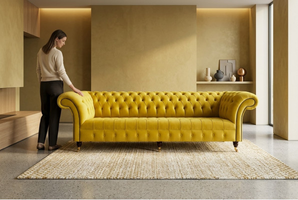 Design divano 4 posti imbottito di lusso classico in stile Chesterfield.