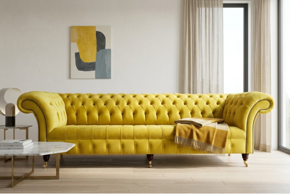 Design divano 4 posti imbottito di lusso classico in stile Chesterfield.