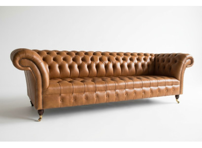 Design Chesterfield Set di divani 4 posti in pelle marrone di lusso