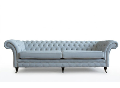 Grigio divano Chesterfield imbottito a 4 posti, stile moderno, in velluto e tessuto di stoffa.