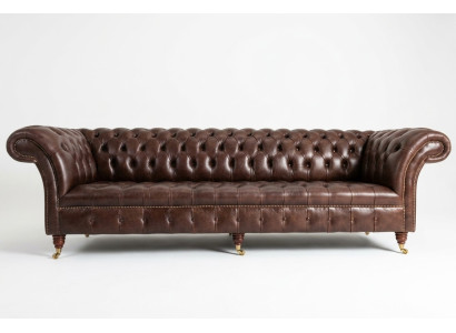 Divano 4 posti a sedere design Chesterfield rivestimento in pelle tessuto nuovo