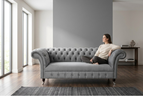 Chesterfield lusso divano a 2 posti in tessuto di stoffa divano imbottito, nuovo.
