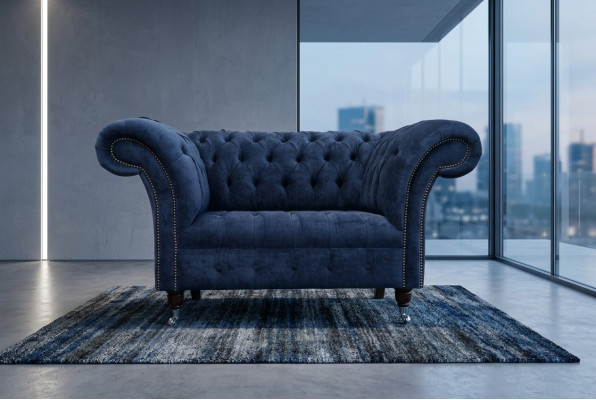 Chesterfield poltrona divano imbottita divano divani 1,5 posti singolo blu tessile