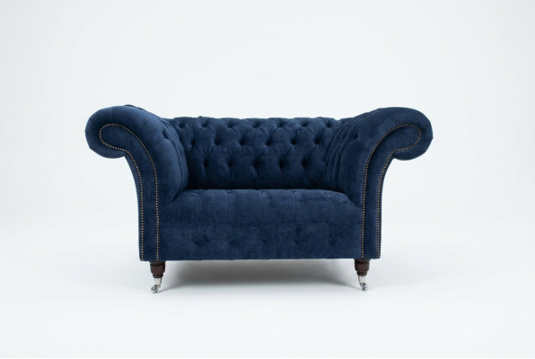 Chesterfield poltrona divano imbottita divano divani 1,5 posti singolo blu tessile