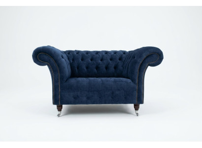 Chesterfield poltrona divano imbottita divano divani 1,5 posti singolo blu tessile
